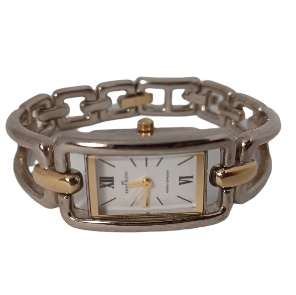 Anne Klein Watch Women Silver Gold Dual Tone Rectangle Dial New Battery